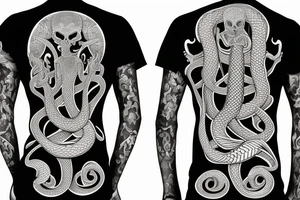 two symmetrical skeletons of a snake, located from the waist to the middle of the hips tattoo idea