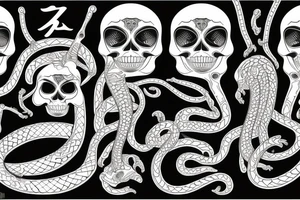 two symmetrical skeletons of a snake, located from the waist to the middle of the hips tattoo idea