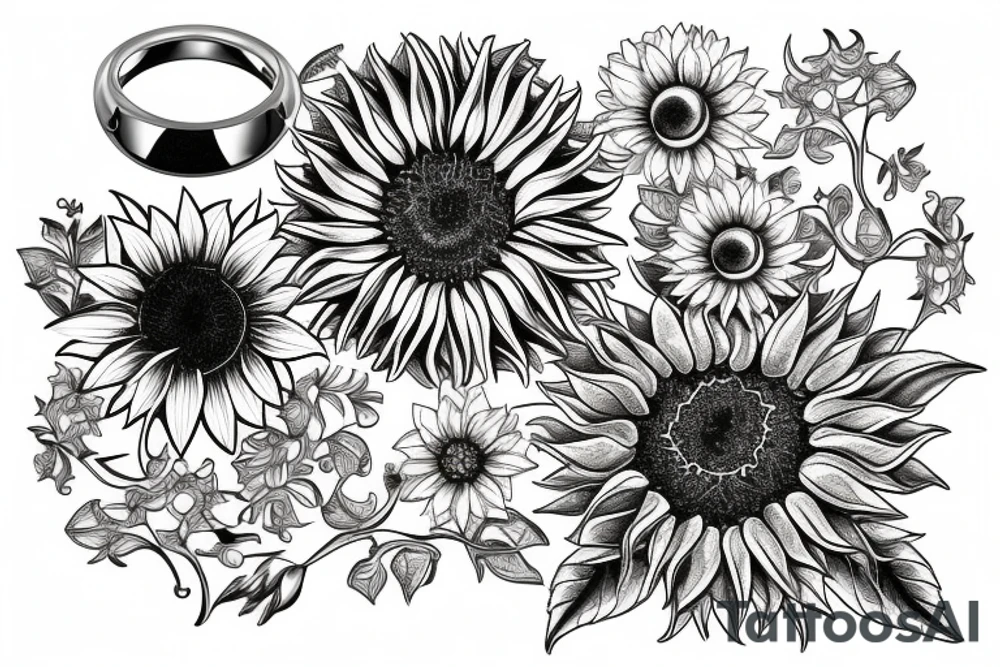 Sunflower ring vintage tattoo idea