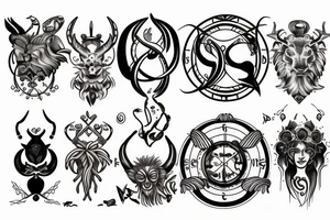 Combination of the following zodiac signs. Leo, Cancer, Scorpio, Capricorn, and Virgo tattoo idea