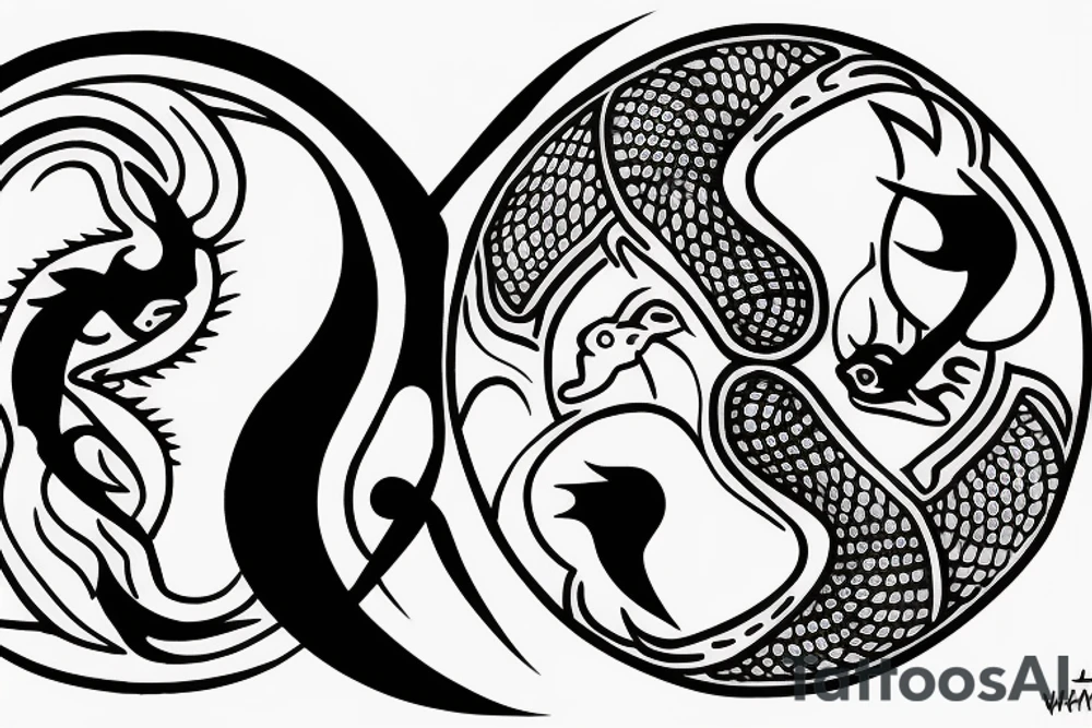 Yin and Yang symbol with a rabbit on a moon or with a dragon tattoo idea