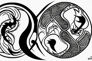 Yin and Yang symbol with a rabbit on a moon or with a dragon tattoo idea