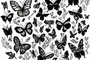 Heart made of wildflowers with butterfly in centrw tattoo idea