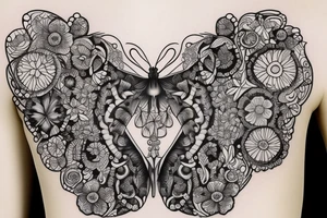 Heart made of wildflowers with butterfly in centrw tattoo idea