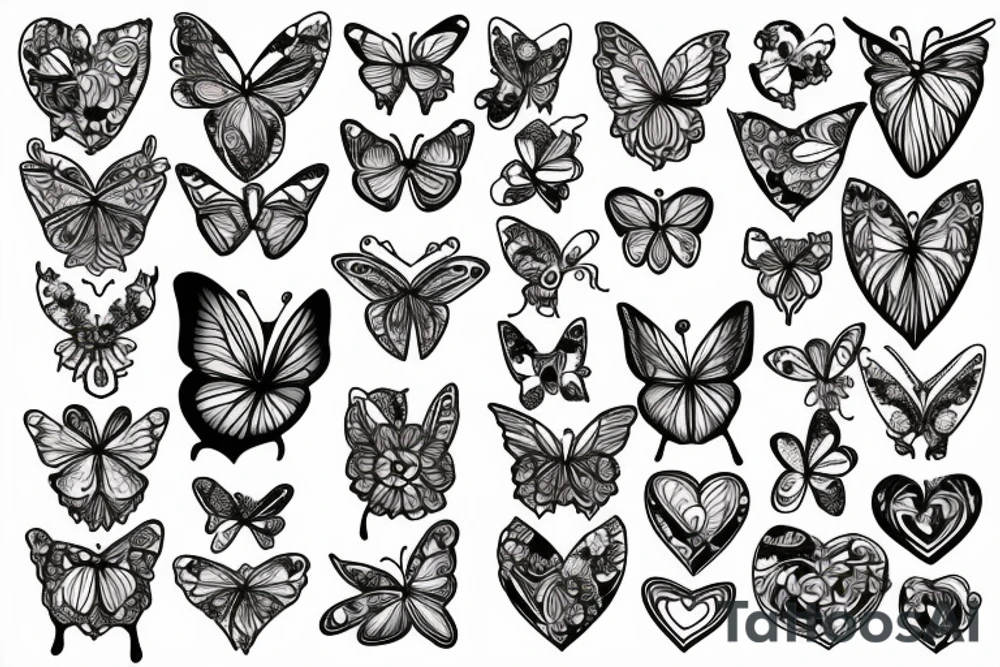 Heart made of wildflowers with butterfly in centrw tattoo idea