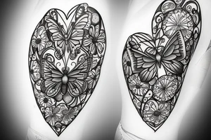 Heart made of wildflowers with butterfly in centre tattoo idea