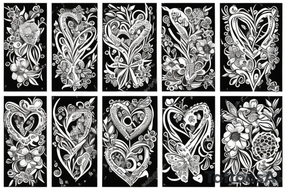 Heart made of wildflowers with butterfly in centre tattoo idea
