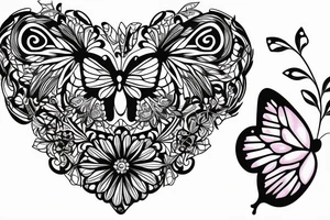 Open Heart made of wildflowers with butterfly in centre tattoo idea