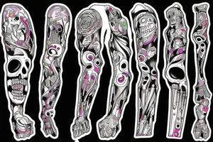 Bright, colorful dancing skeletons, beautiful background tattoo idea