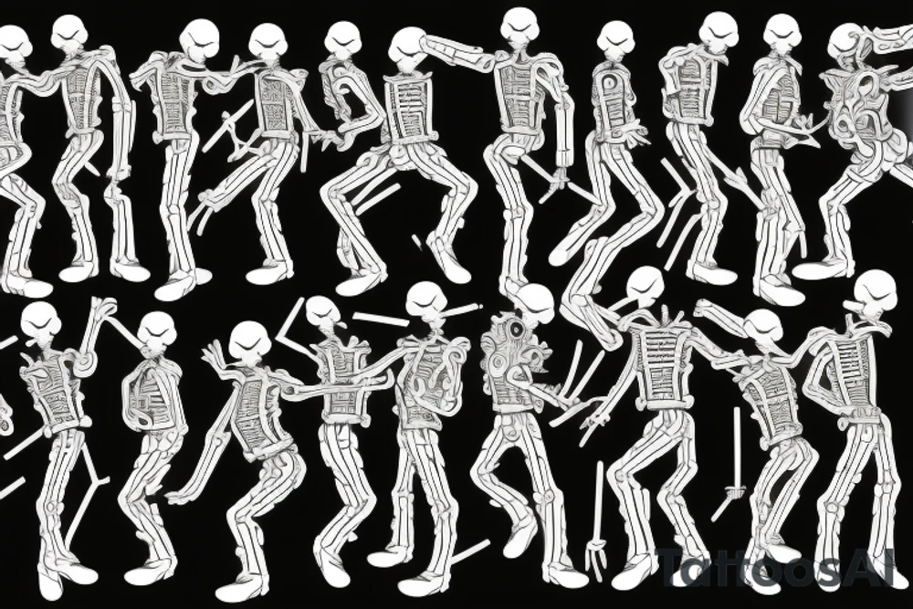 Bright, colorful dancing skeletons, beautiful background tattoo idea