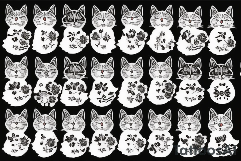 a cat like tattooist fluffy style, with flowers tattoo idea