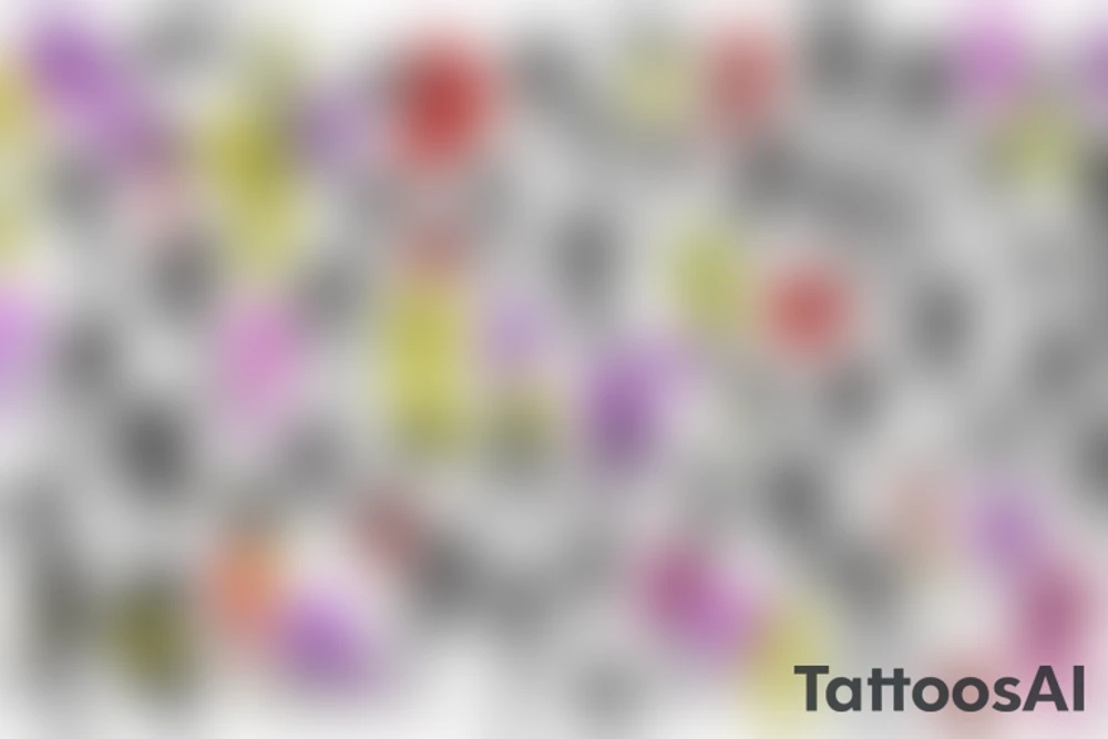 Bright, colorful dancing skeletons, beautiful background tattoo idea