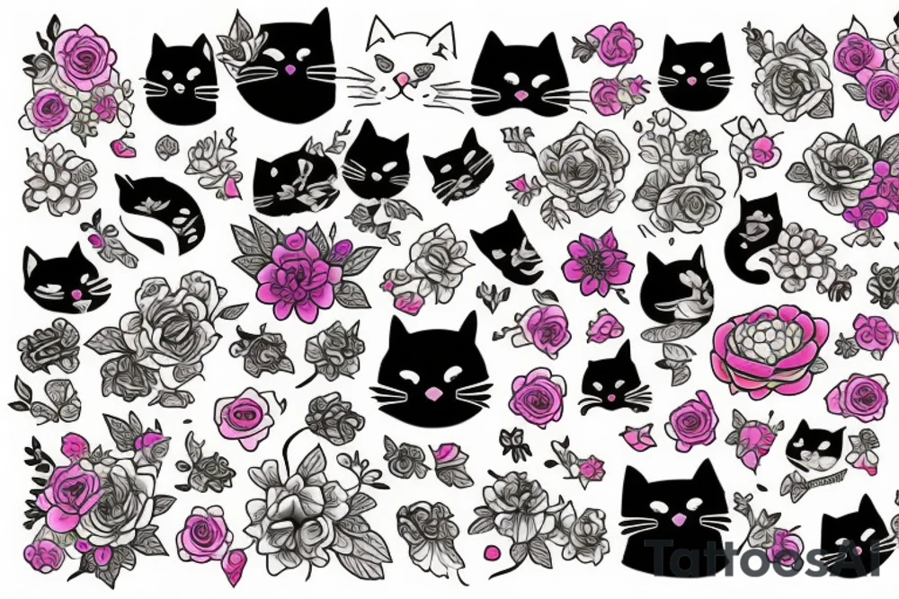 a cat like tattooist fluffy style, with flowers tattoo idea