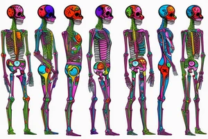 Bright, colorful dancing skeletons, beautiful background tattoo idea