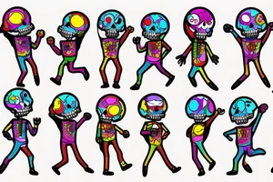 Bright, colorful dancing skeletons, beautiful background tattoo idea