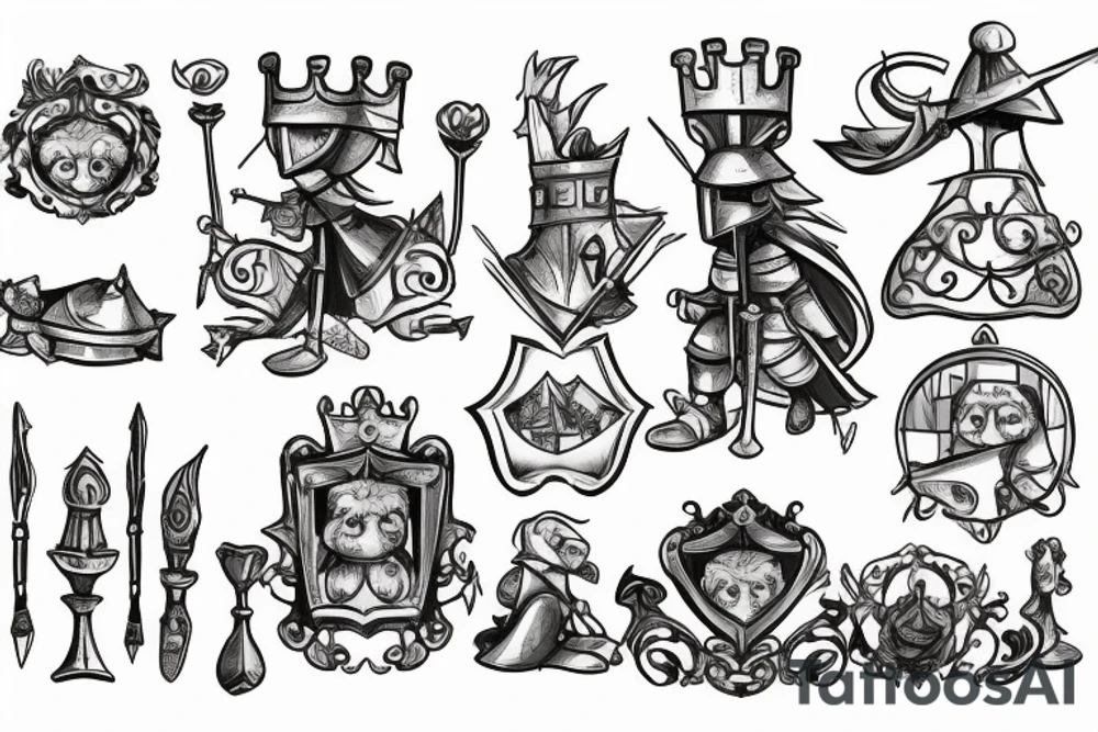 A little knight looking outside from castle with his dog tattoo idea
