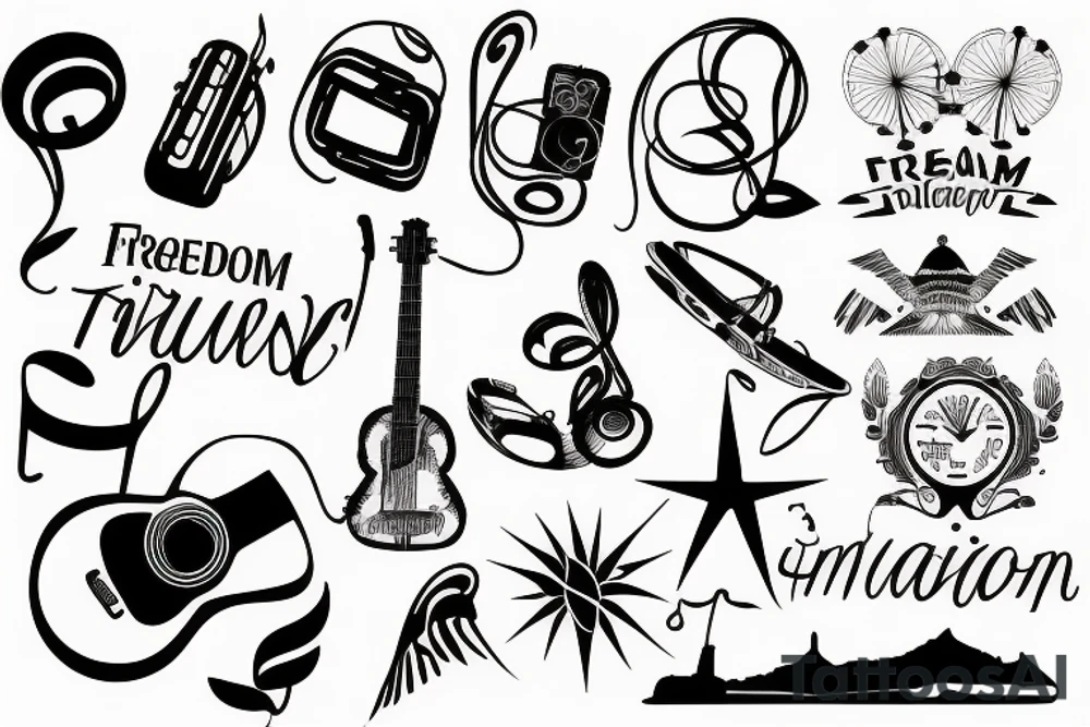 freedom, music and travel tattoo idea
