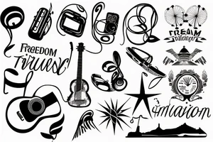 freedom, music and travel tattoo idea