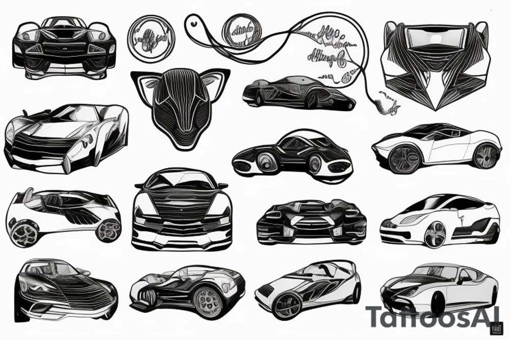 Lamborhini car linework tattoo idea