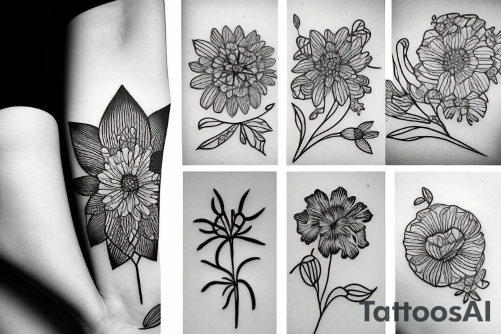 Minimal flowers with dollar bills tattoo idea