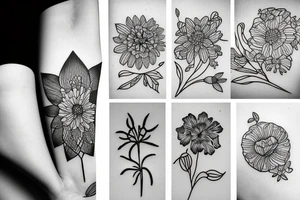Minimal flowers with dollar bills tattoo idea