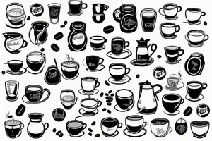 Coffee, realistic, pitcher, coffee machine, coffee beans tattoo idea