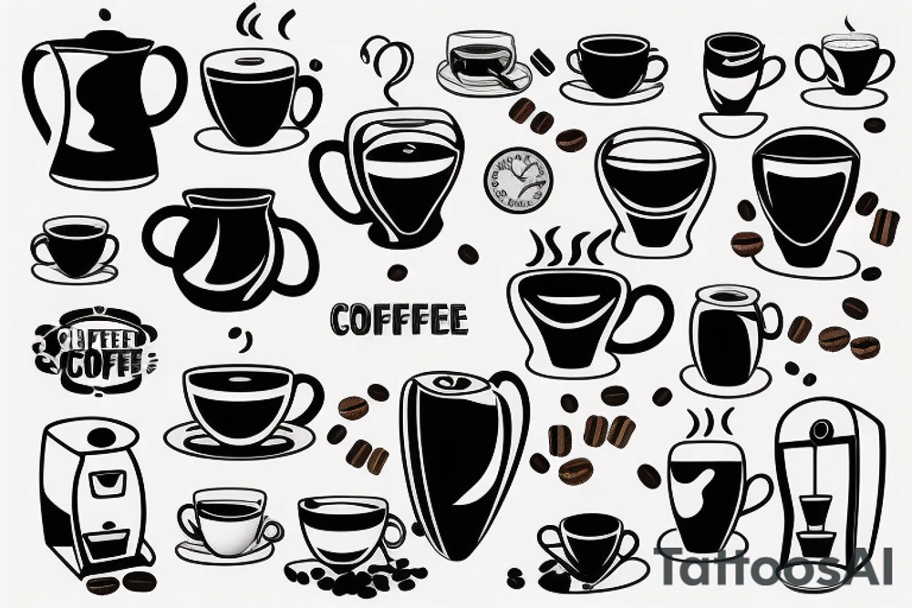 Coffee, realistic, pitcher, coffee machine, coffee beans tattoo idea