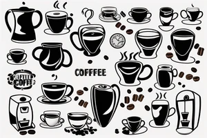 Coffee, realistic, pitcher, coffee machine, coffee beans tattoo idea