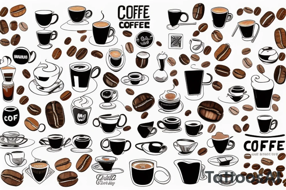 Coffee, realistic, pitcher, coffee machine, coffee beans, tasty, bitter, coffee house, high, quality, high-quality picture tattoo idea
