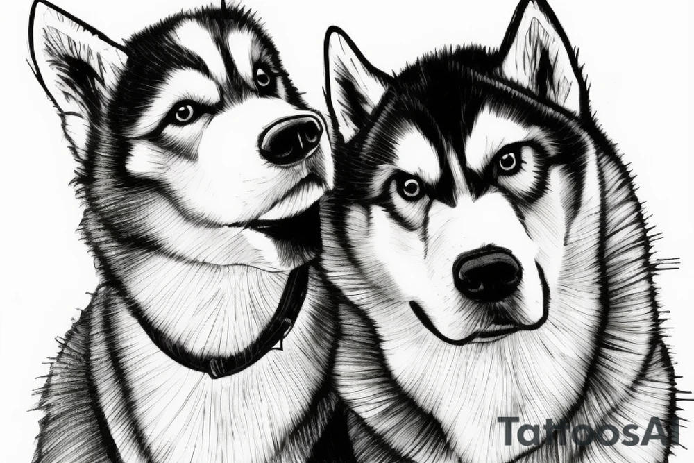 Husky with his owner looking at sky tattoo idea