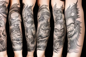 leg sleeve of monkey king, fighting a dragon tattoo idea