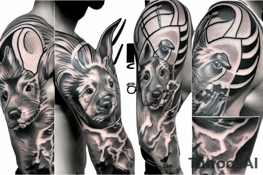 dog flexing muscle tattoo idea