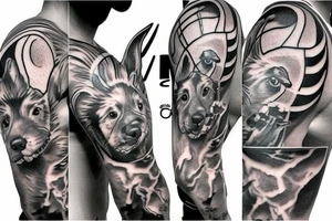 dog flexing muscle tattoo idea