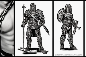 Spartan, in a leather suit, with a sword in one hand . tattoo idea