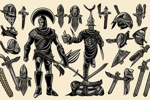 Spartan, in a leather suit, with a sword in one hand . tattoo idea