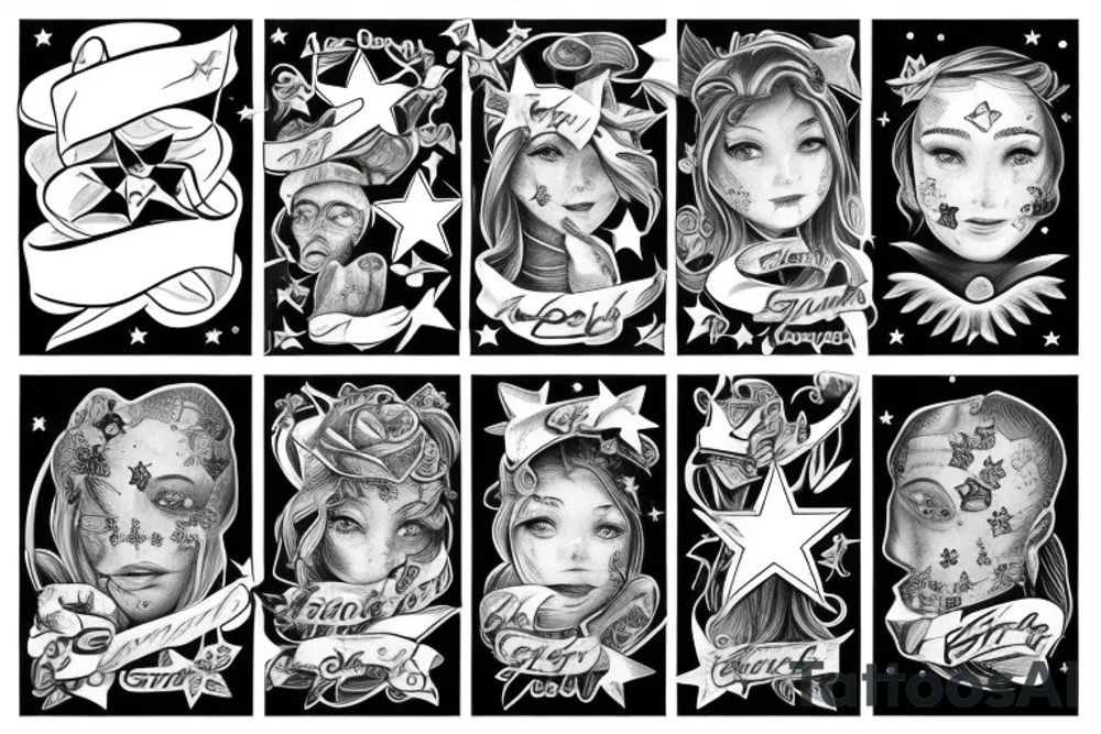 Stars with positive words tattoo idea