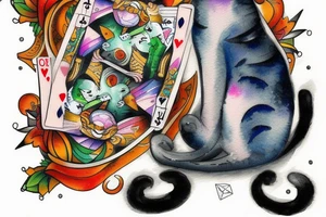 Cat playing poker tattoo idea