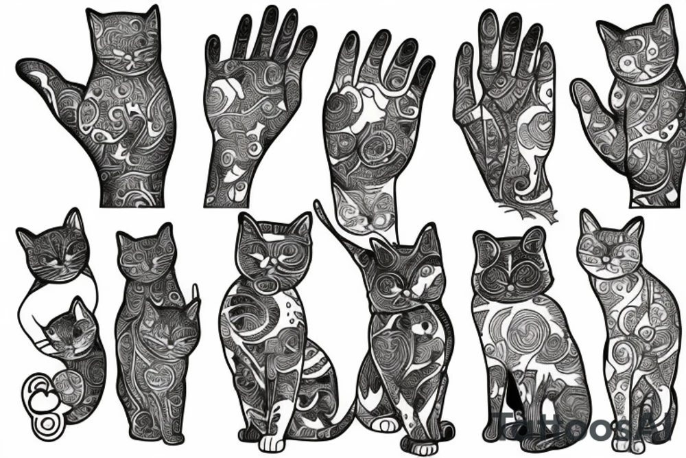 hand with cats tattoo idea