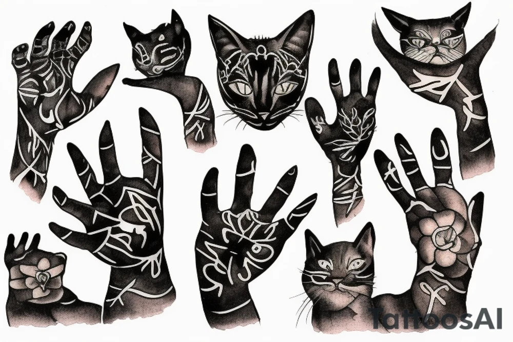 hand with cats tattoo idea