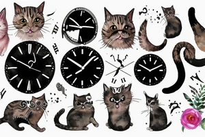 clock with cat tattoo idea