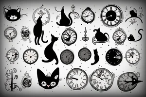 clock with cat tattoo idea