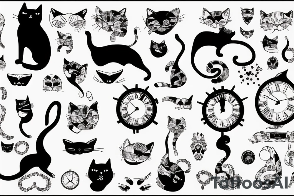 clock with cat tattoo idea