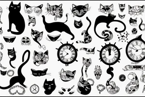 clock with cat tattoo idea