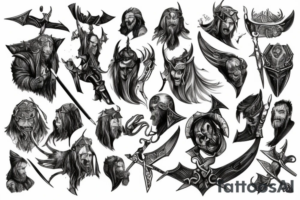 Viking fight death comic fantasy tattoo idea
