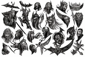Viking fight death comic fantasy tattoo idea