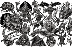 Viking fight death comic fantasy tattoo idea