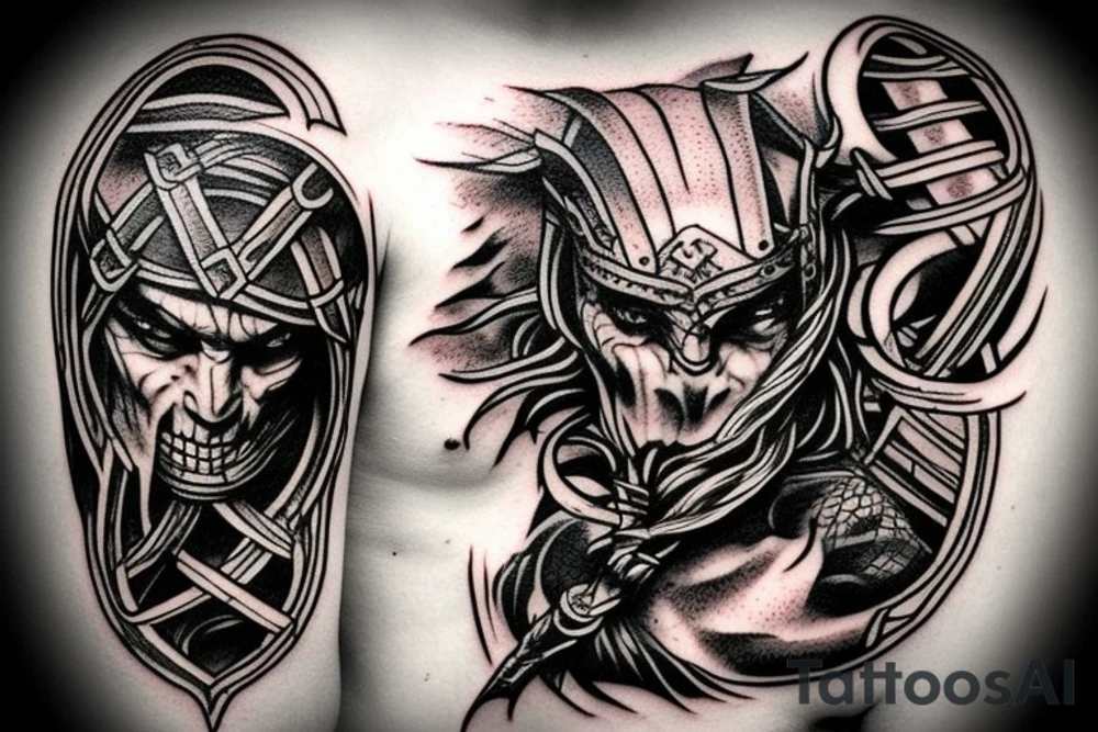 Viking fight death comic fantasy tattoo idea