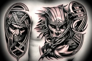 Viking fight death comic fantasy tattoo idea