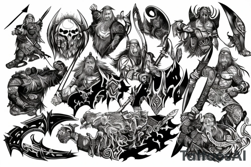 Viking fight death comic fantasy warrior tattoo idea