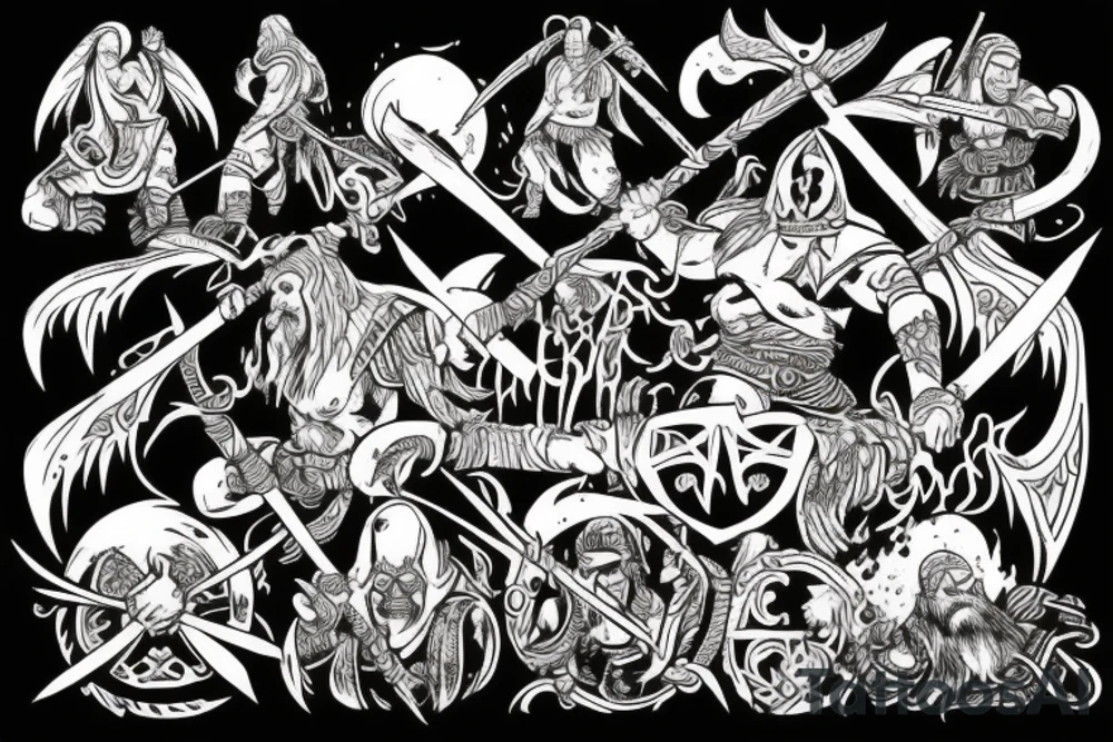 Viking fight death comic fantasy warrior tattoo idea